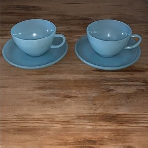Fire King Turquoise Cup and Saucer Set (2 sets)
